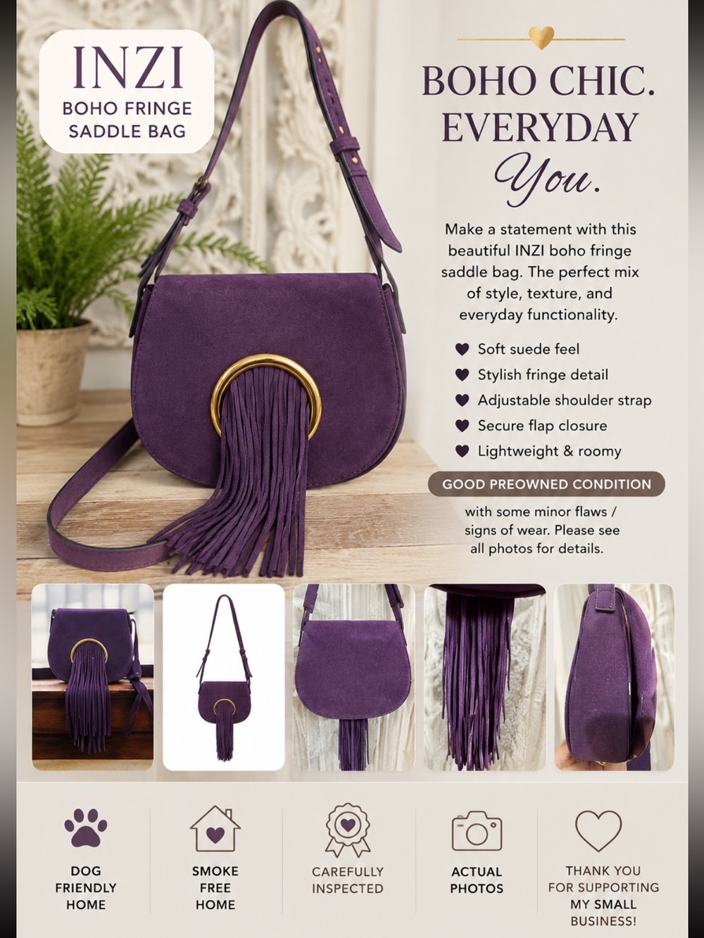 INZI Boho Fringe Saddle Bag
